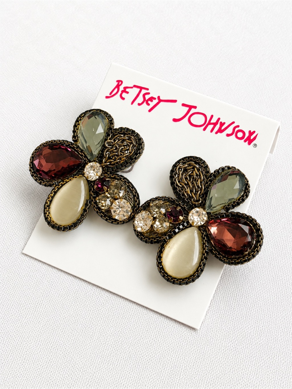 Betsey Johnson - Gemstone Floral Cluster Earrings - Picture 3 of 4